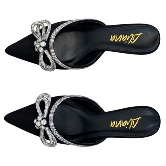 LILIANA / Romantiq 1 / Black / Rhinestone / Bow / Embellished / Slip-On Mule Hee - Picture 3 of 8